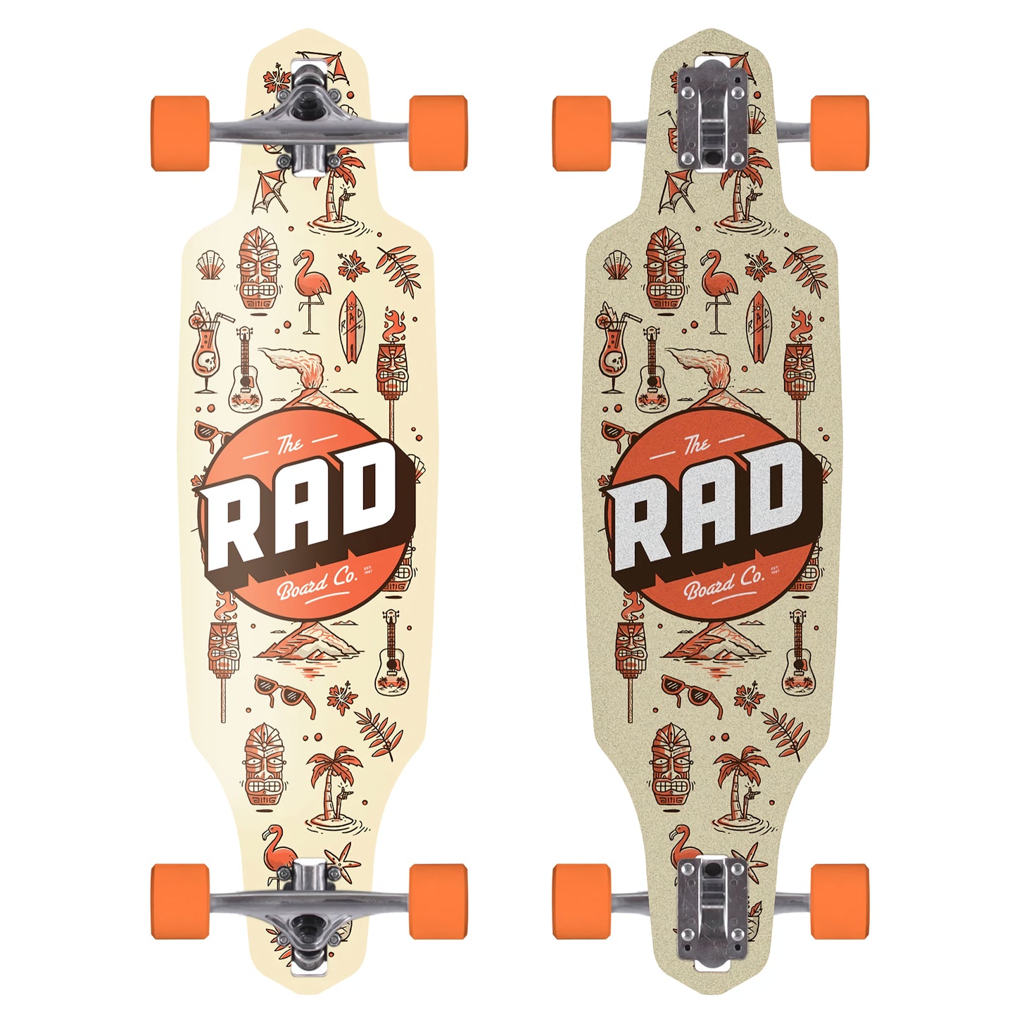 RAD Skateboard Co. Drop Through "Tiki Wallpaper" Complete Longboard - 9.0"