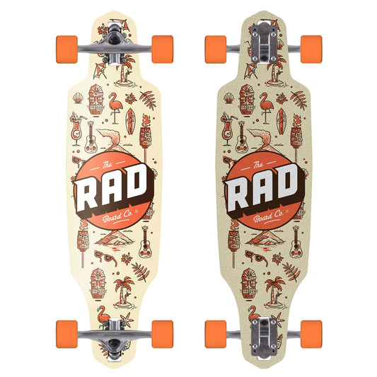 RAD Skateboard Co. Drop Through "Tiki Wallpaper" Complete Longboard - 9.0"